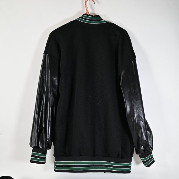 Black and Green Oversized Varsity Baseball Jacket - Picture 5 of 7